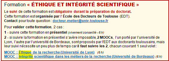 Formation Ethique et Intégrité scientifique